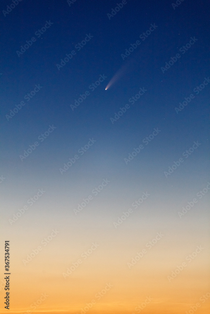Comet NEOWISE in the sunset summer sky