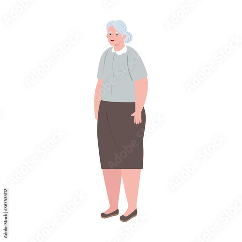 cute old woman standing, grandmother standing on white background vector illustration design