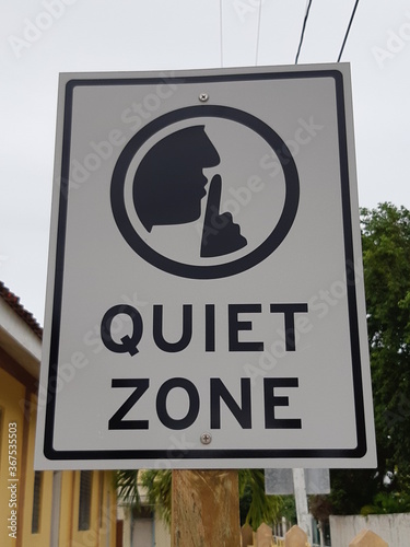  Quiet Zone road sign. Belize City, Belize.