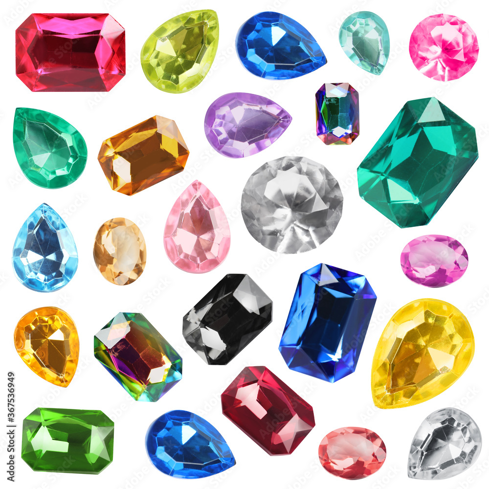 Set of different bright gemstones isolated on white Set of different bright gemstones isolated on white