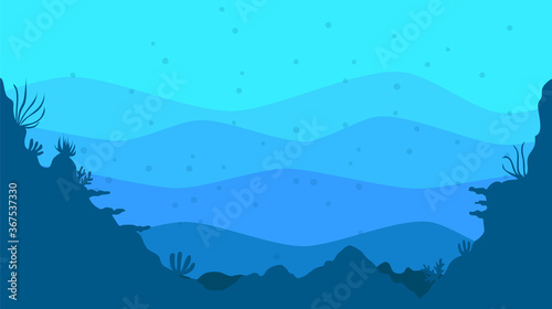Sea floor and coral reefs silhouette. Ocean background. Vector illustration.
