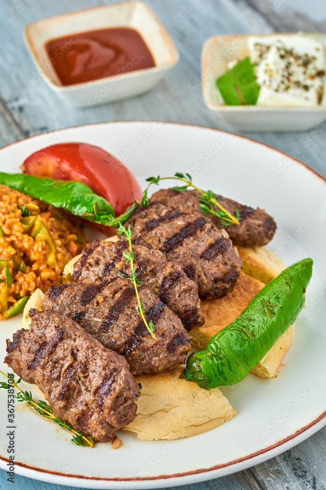 Turkish meatball traditional kofte. Spicy meatballs Kebab or Kebap. Turkish meatball traditional kofte. Spicy meatballs Kebab or Kebap.