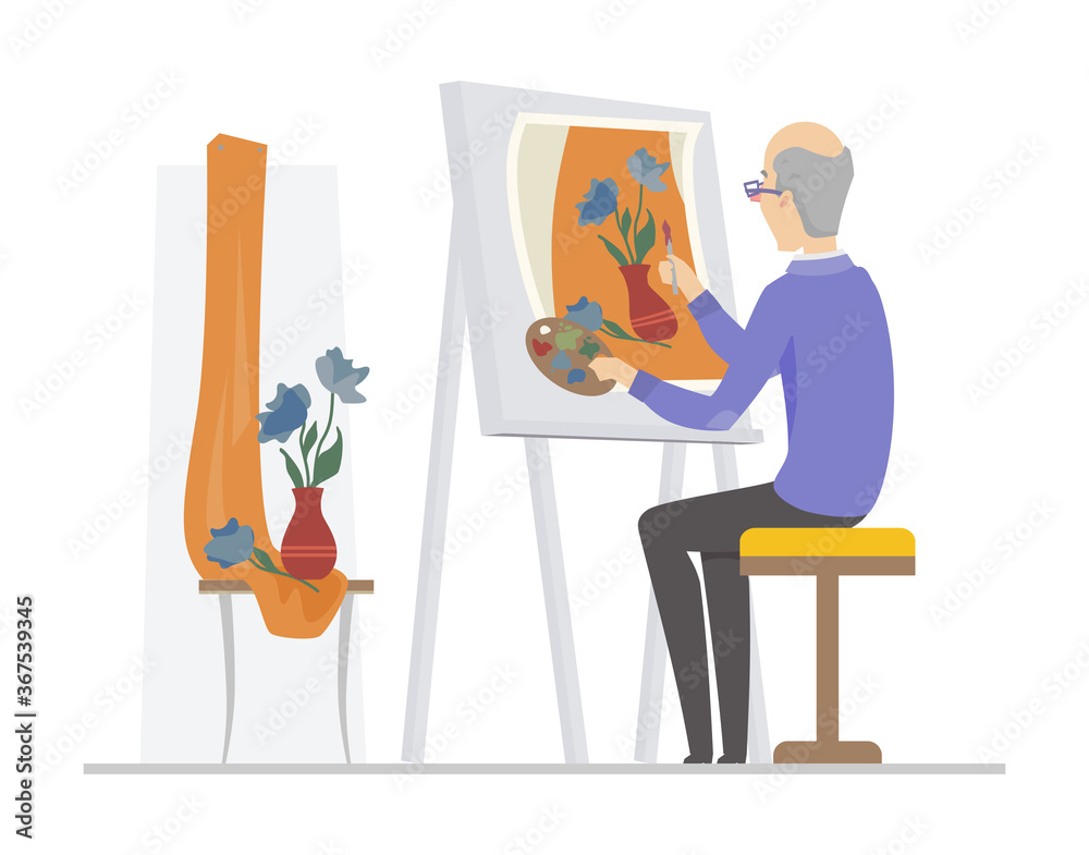 Fototapeta premium Senior man painting - flat design style illustration