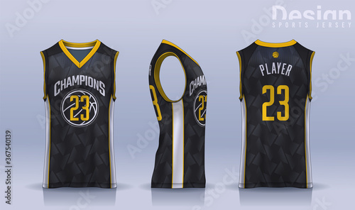 Basketball tank top design template, Sport jersey mockup. uniform front , side and back view. photo