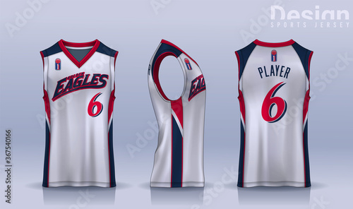 Basketball tank top design template, Sport jersey mockup. uniform front , side and back view.