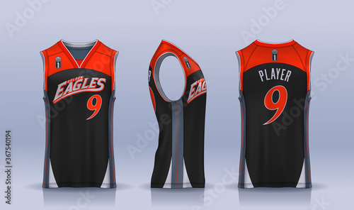 Basketball tank top design template, Sport jersey mockup. uniform front , side and back view.