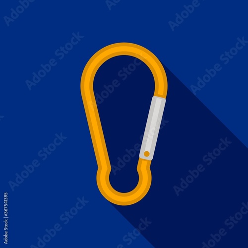 Carabiner icon on blue background with long shadow. Vector illustration