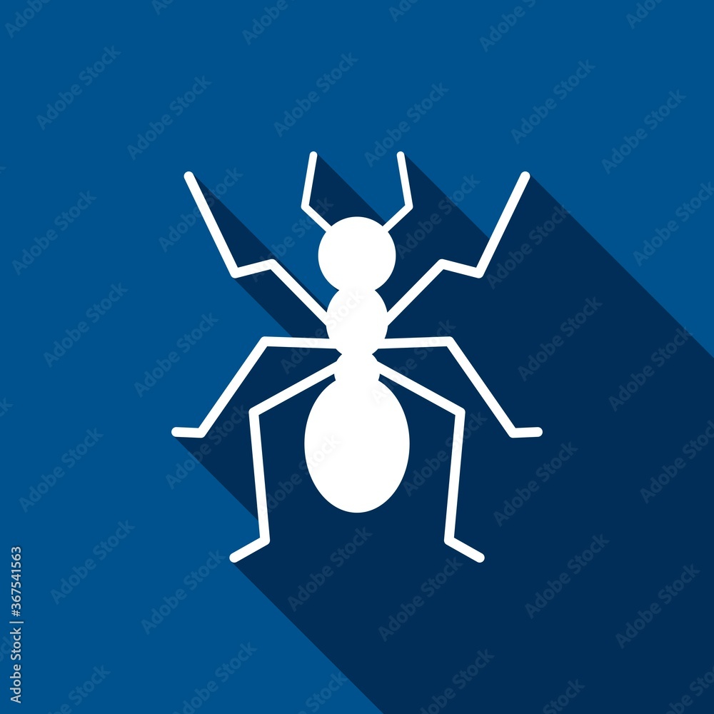 Ant icon on blue background with long shadow. Vector illustration Ant icon on blue background with long shadow. Vector illustration