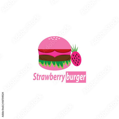 Strawberry Hamburger Logo Food Illustration Color Fruit Design Vector
