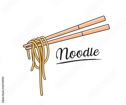 Noodle and chopstick vector, isolated on white background, illustration