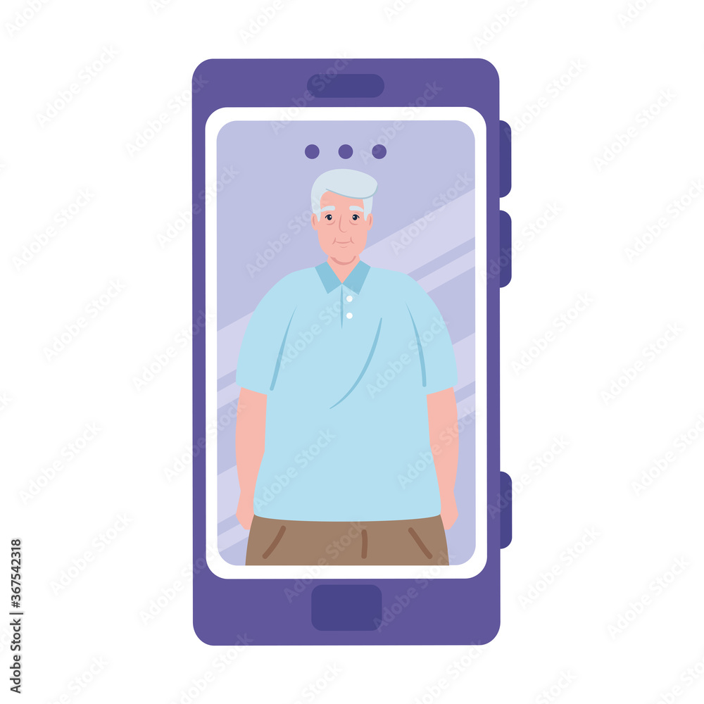 smartphone video call, old man in conference video call online vector illustration design smartphone video call, old man in conference video call online vector illustration design