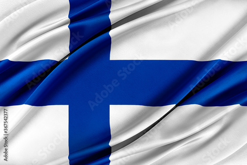 Colorful Finland flag waving in the wind. 3D illustration. Fototapet