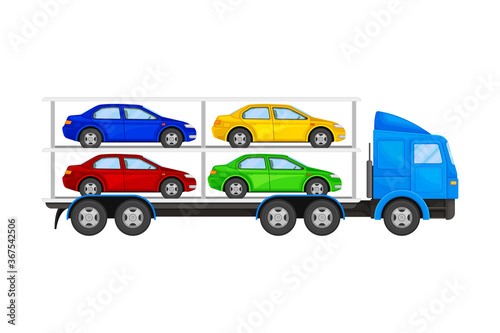 Fotografie, Obraz Car Transporter Truck with Autos for Retail Sales Vector Illustration