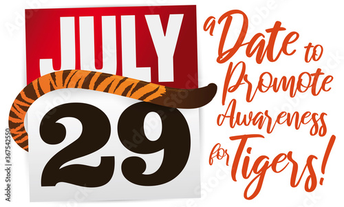 Loose-leaf Calendar with Striped Tail Promoting International Tiger Day, Vector Illustration