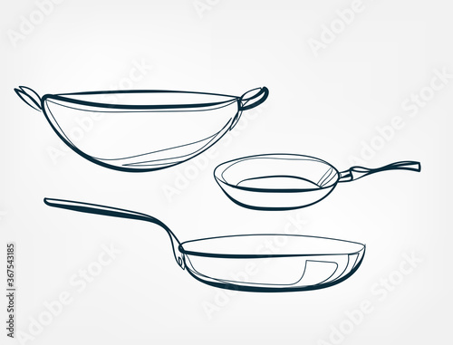 pan set vector one line art isolated illustration