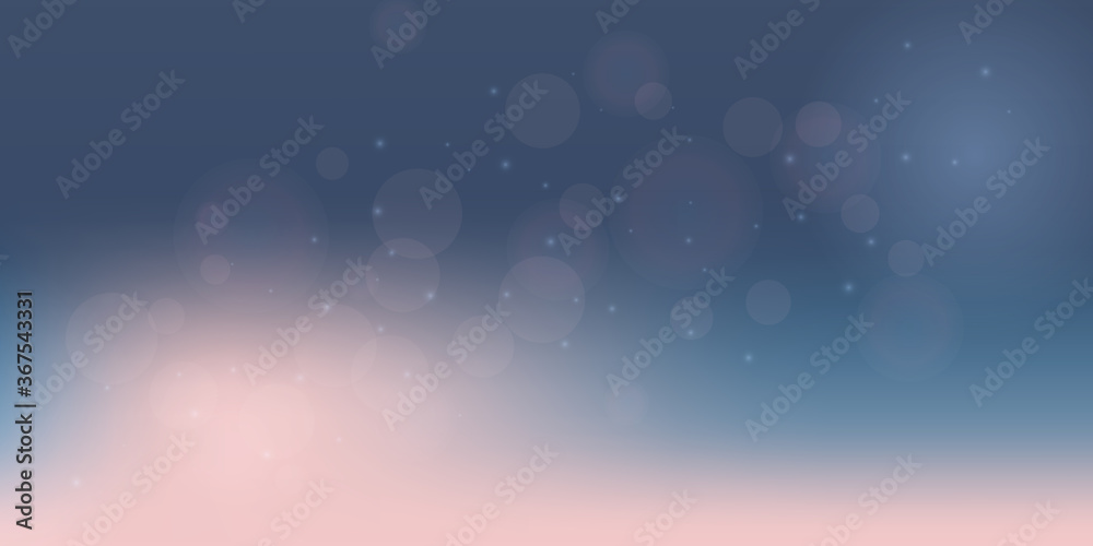 Bokeh style of abstract circles of blur glow spark light on blue steel pink mesh gradient background
