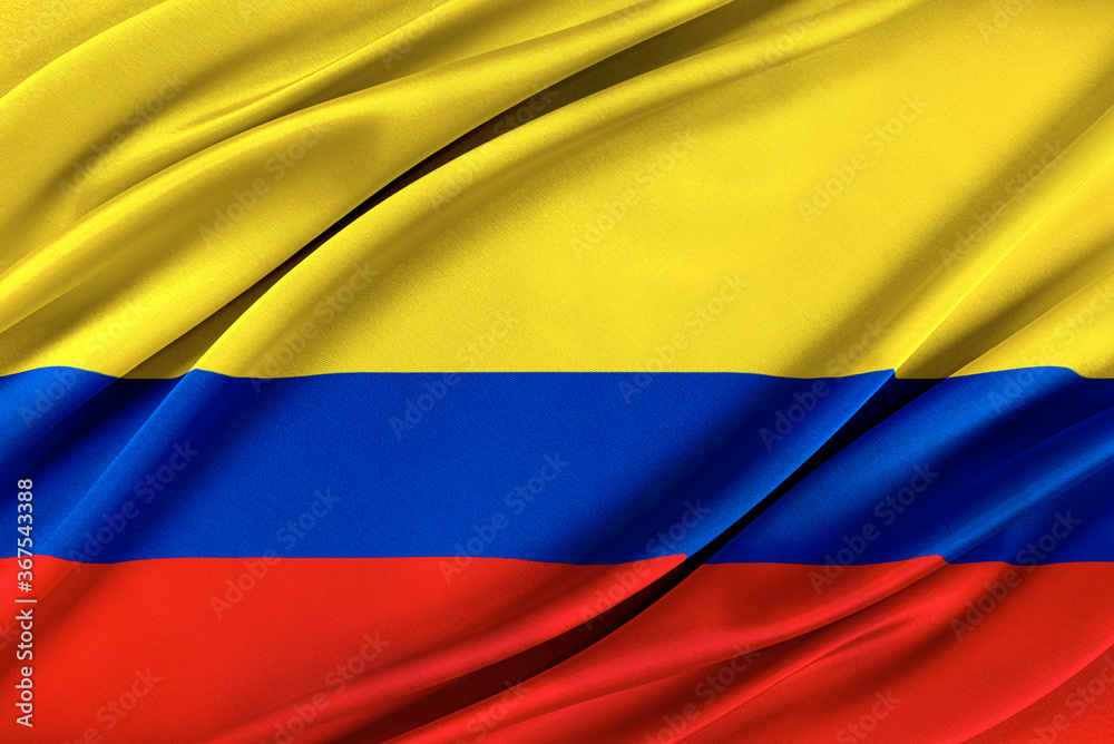 Fototapeta premium Colorful Colombia flag waving in the wind. 3D illustration.