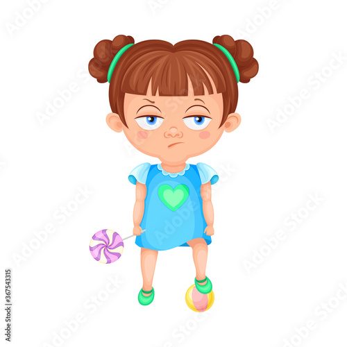 Girl Character Holding Candy and Thinking Vector Illustration