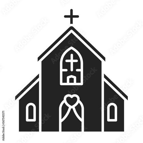 Church building black glyph icon. Wedding ceremony. Isolated vector element. Outline pictogram for web page, mobile app, promo.