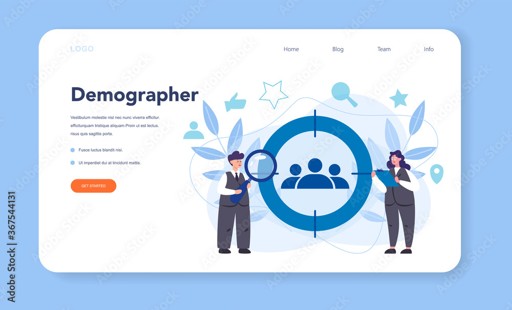 Demographer web banner or landing page. Scientist studying