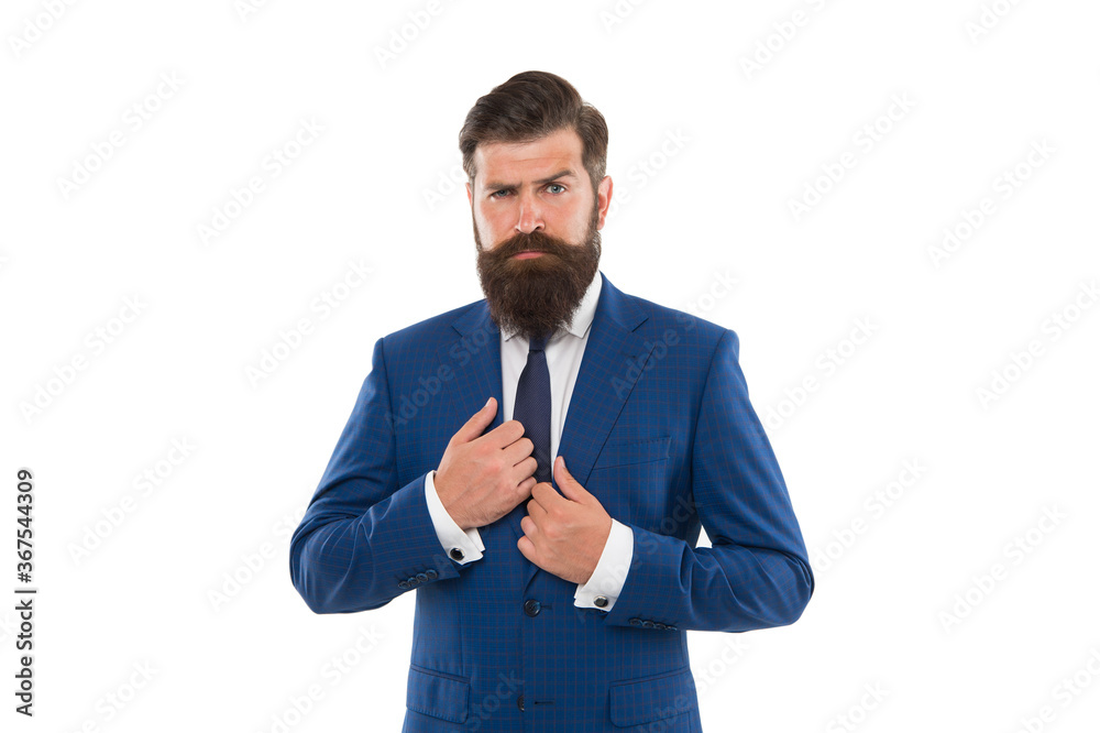 Wardrobe that suits your personal style. Stylish boss isolated on white. Bearded man in formal style. Professional wear. Business dress code. Formalwear. Fashion style. Clear sense of your own style Wardrobe that suits your personal style. Stylish boss isolated on white. Bearded man in formal style. Professional wear. Business dress code. Formalwear. Fashion style. Clear sense of your own style