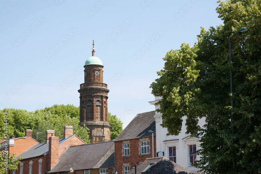 Views of roof tops and St Mary's Church spire in Banbury, Oxfordshire, UK
