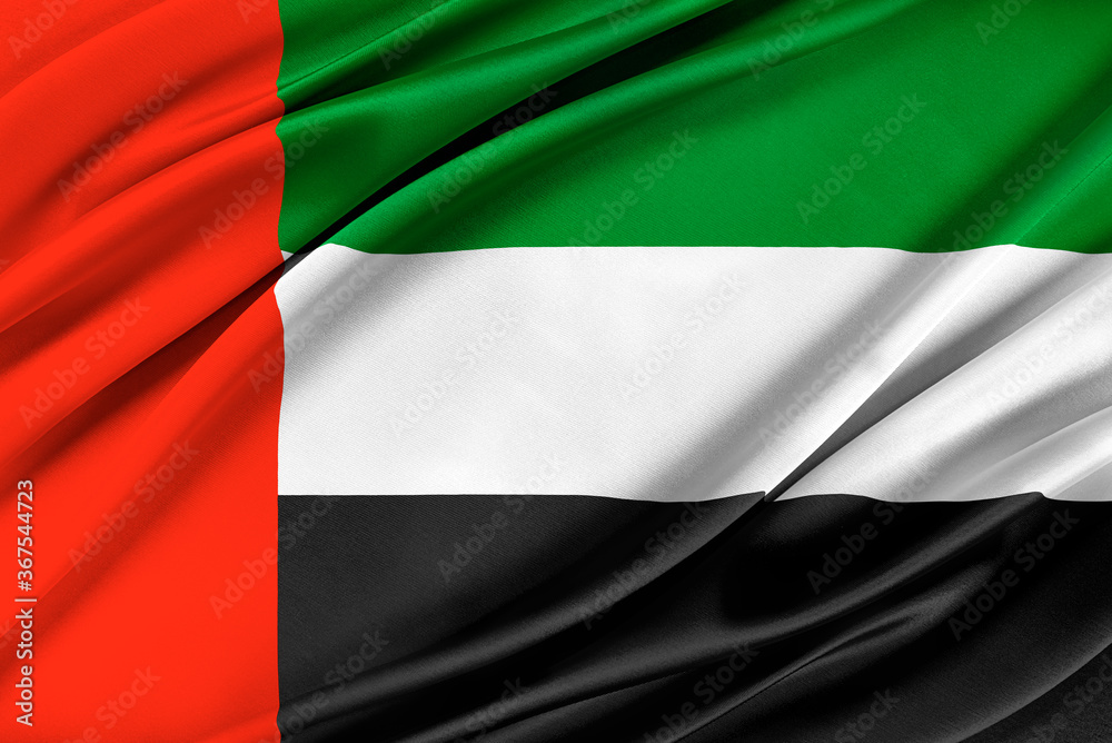 Colorful United Arab Emirates flag waving in the wind. 3D illustration.