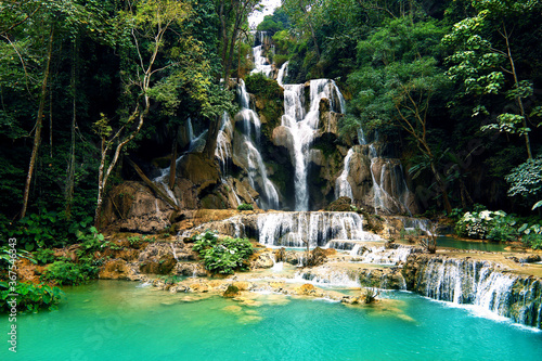 Tat Kuang Si Waterfalls or Kuang Si Falls at Luang Prabang  Laos