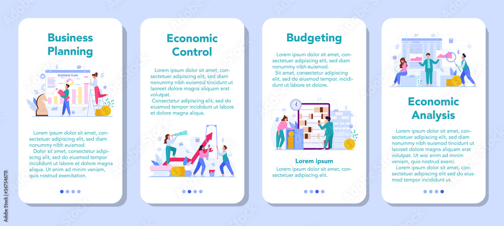 Economics and finance mobile application banner set. Business
