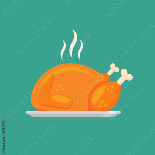 Fried chicken or turkey in flat style design