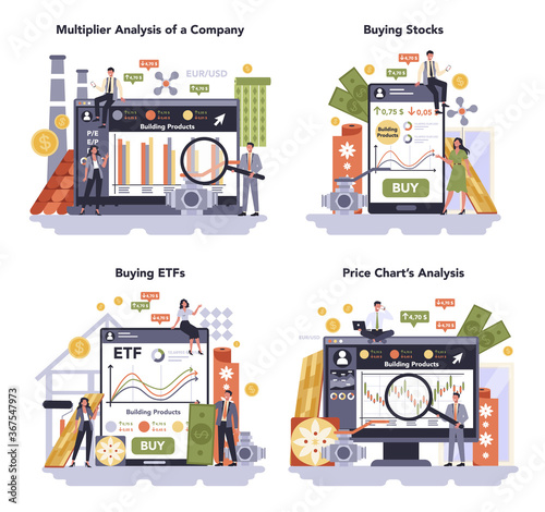 Building products industry online service or platform set. Home repair