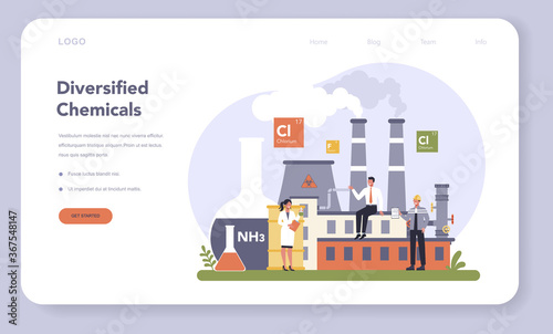 Chemical industry web banner or landing page. Industrial chemistry