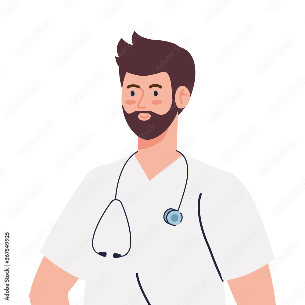 professional doctor with stethoscope and uniform on white background vector illustration design