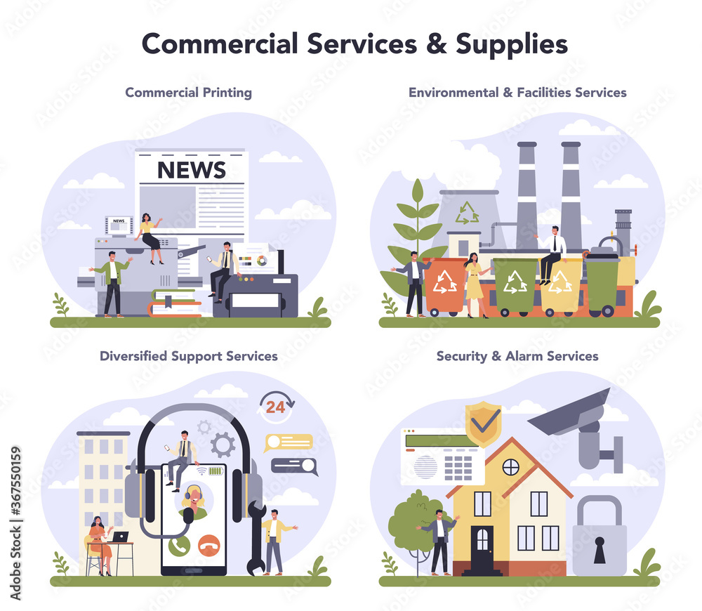 Commercial services and supplies sector of the economy set.