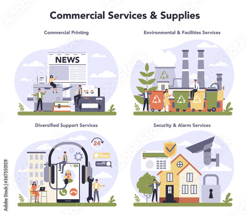 Commercial services and supplies sector of the economy set.