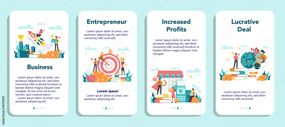 Enterpreneur web banner or landing page set. Idea of lucrative
