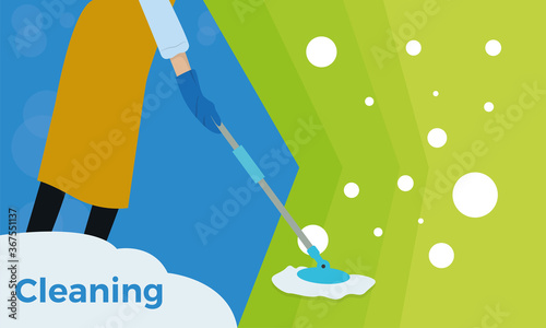 Cleaning service banner. Housework poster. Cleaning products - Vector illustration