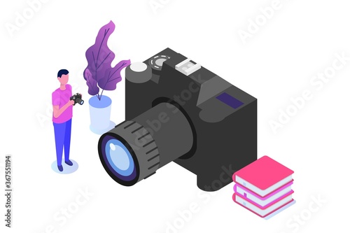 Photography courses or class, tutorials, workshops concept. Vector illustration