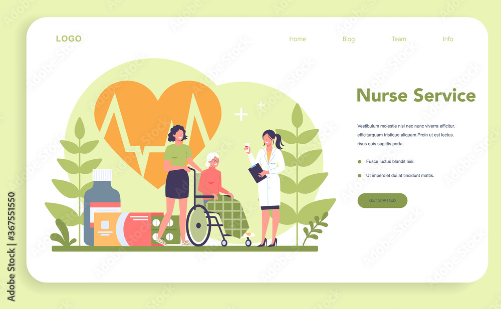 Fototapeta premium Nurse service web banner or landing page. Medical occupation