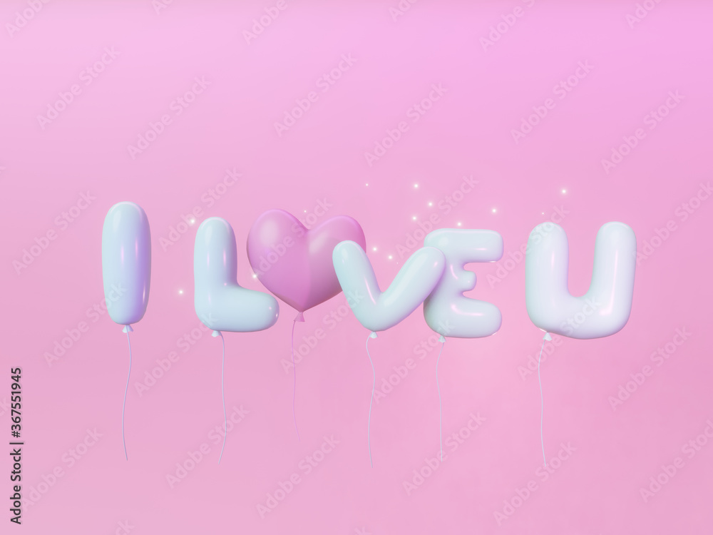 I love you balloons. Balloons in the air. For celebration, party, date, invitation, event, card and Valentine's Day. Pastel background