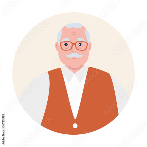 cute old man in frame circular, grandfather in frame circular on white background vector illustration design