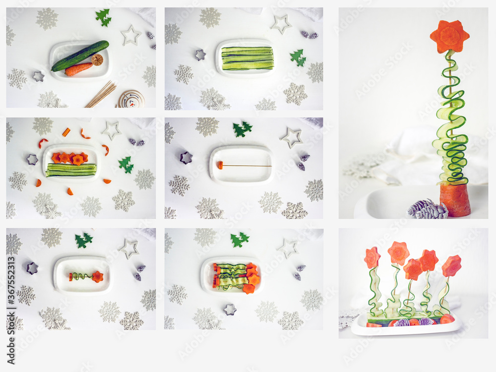 Christmas edible tree made from cucumber and carrots. How to make an