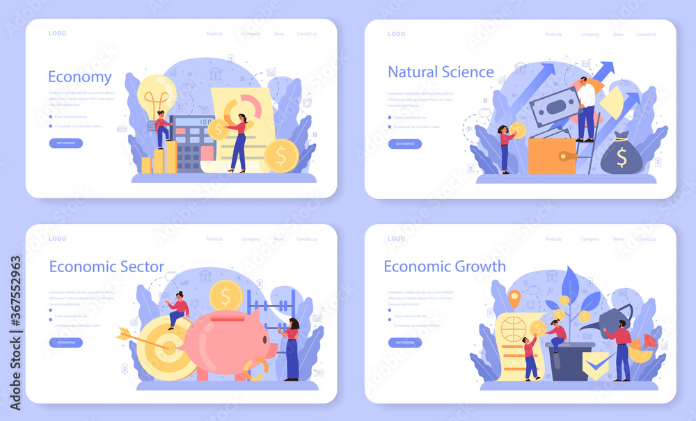 Economy school subject web banner or landing page set. Student Economy school subject web banner or landing page set. Student