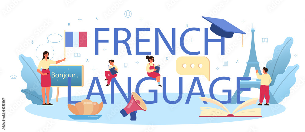French language typographic header. Language school french course