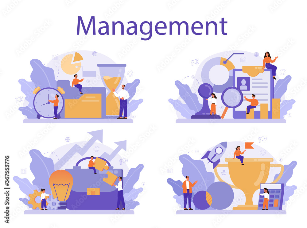 Fototapeta premium Management education school course set. Idea of business work