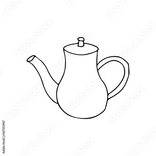 Coffeepot doodle icon in vector. Hand drawn coffeepot illustration in vector on white background. Doodle teapot illustration