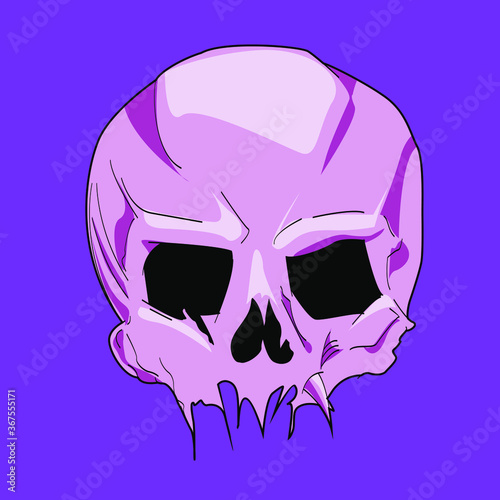 vector illustration of pink skull on purple background