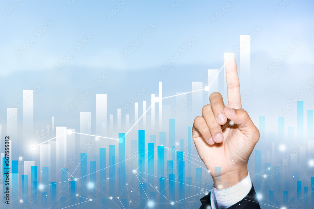 Business data analysis technology, Key performance indicators and growth concept, Hand of businessman pointing on virtual screens Business data analysis technology, Key performance indicators and growth concept, Hand of businessman pointing on virtual screens