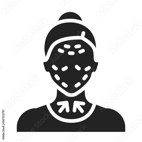 Lifting female face black line icon. Cosmetic surgery. Facial rejuvenation. Isolated vector element. Outline pictogram for web page, mobile app, promo.