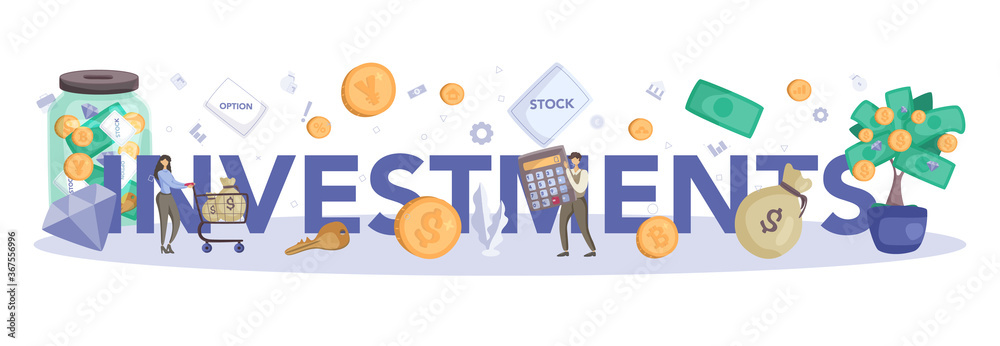 Investment typographic header. Investing stategy, fundamental analysis